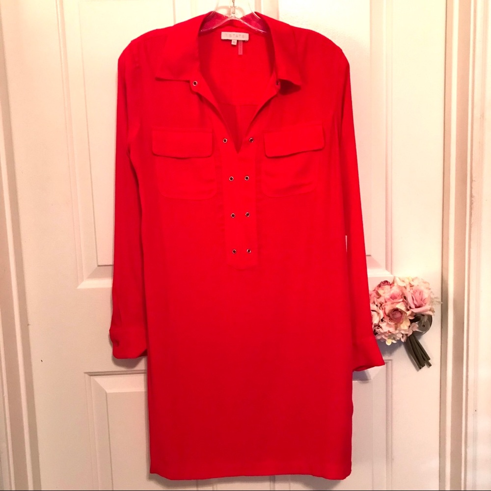 1. STATE GOLD GROMMETS SPLIT NECK DRESS SIZE XS